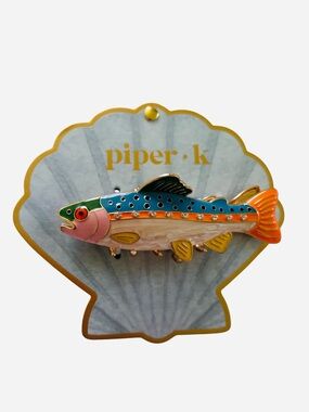 Piper K Multicolor Enamel Fish Hair Claw- Clip Orange, Blue, Green Pink Accents